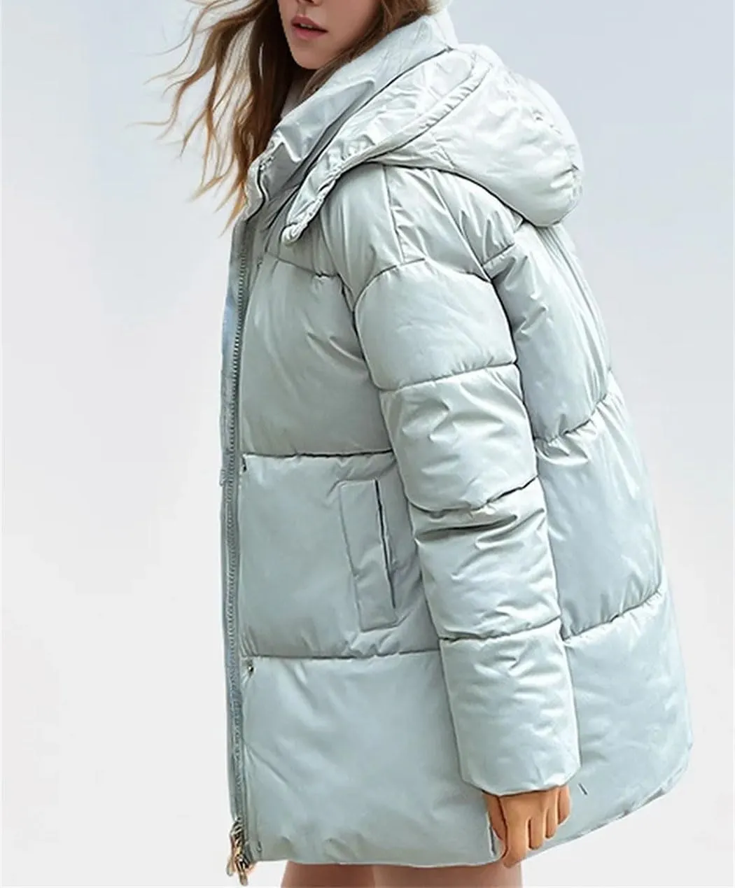 Women's Winter Puffer Jacket Hooded Waist Slimming Cotton Down Coat High Collar Quilted Warm Parkas