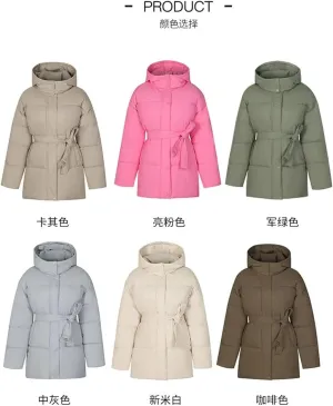 Women's Winter Puffer Jacket Hooded Waist Slimming Cotton Down Coat High Collar Quilted Warm Parkas