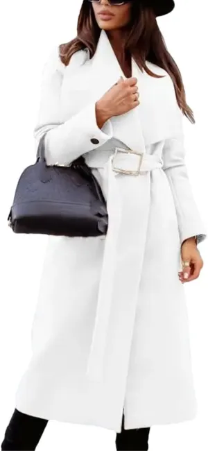 Women's Wool Blend Coat LApel and Belt Winter Jacket Midi Warm Versatile Jacket Coat