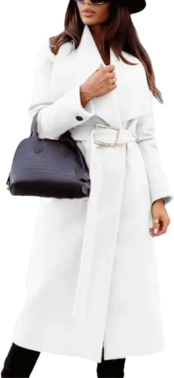 Women's Wool Blend Coat LApel and Belt Winter Jacket Midi Warm Versatile Jacket Coat