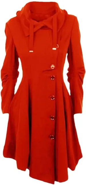 Women's Wool Blend Jacket LArge Size Single Breasted Hooded Winter Coat Jacket