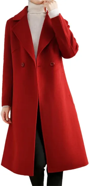 Women's Wool Blend LApel Long Coat Fitted Jacket Cardigan Casual Winter Coat Jacket