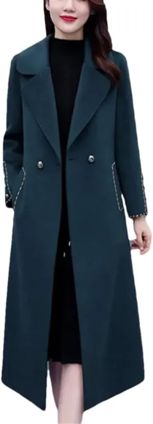 Women's Wool Blended Long Coat Winter Thickened Warm Slim Fit Versatile Coat Jacket