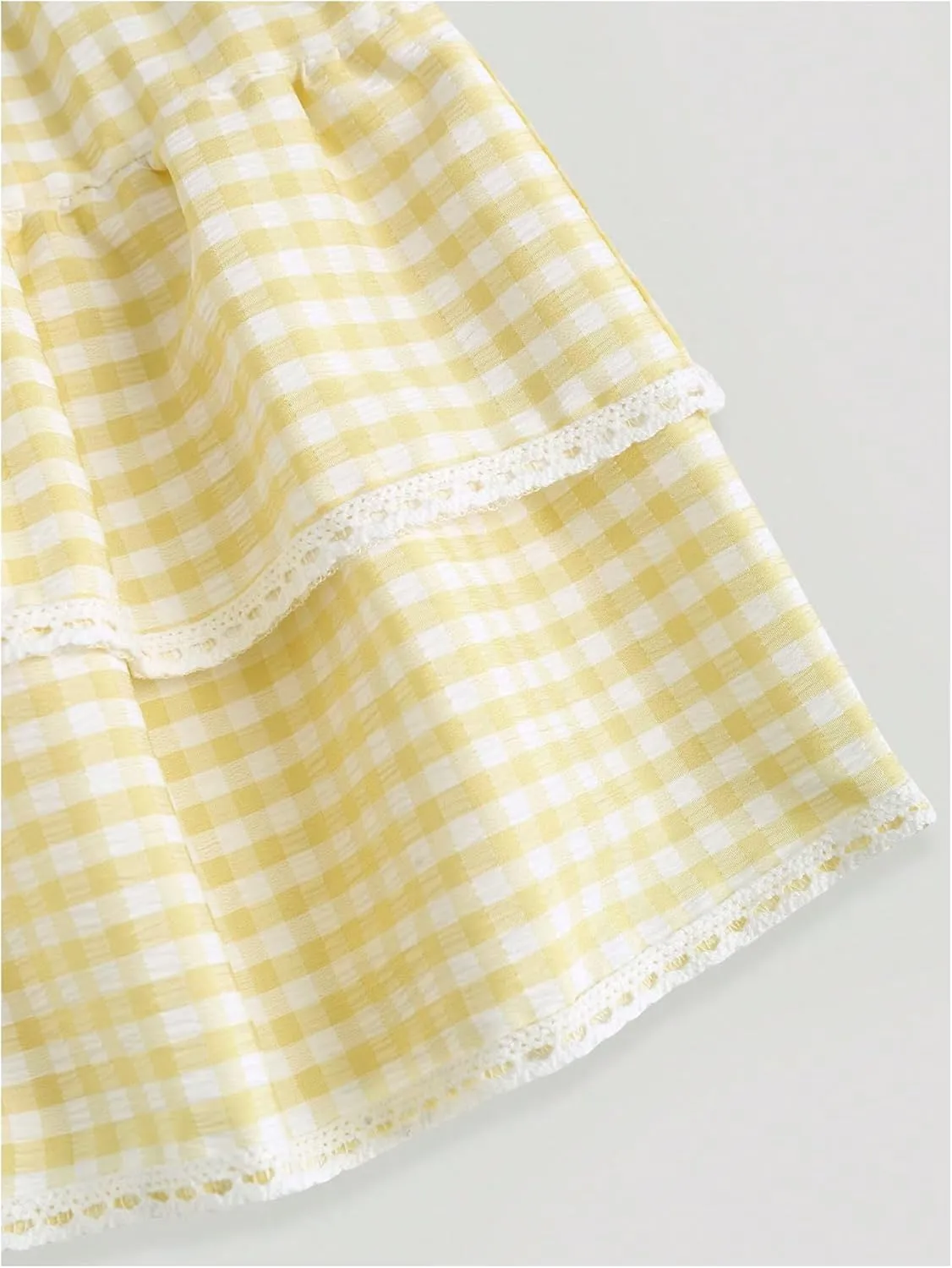Women's Y2K Gingham Skirt Plaid Ruffle High Waist A-Line Cake Mini Skirts with Lace Hem