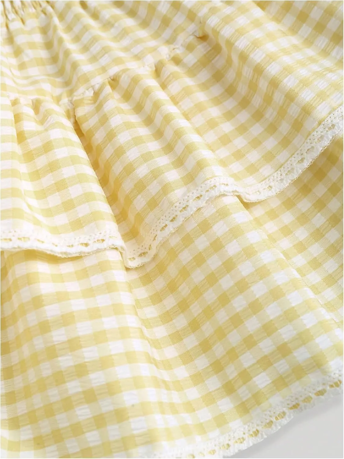 Women's Y2K Gingham Skirt Plaid Ruffle High Waist A-Line Cake Mini Skirts with Lace Hem