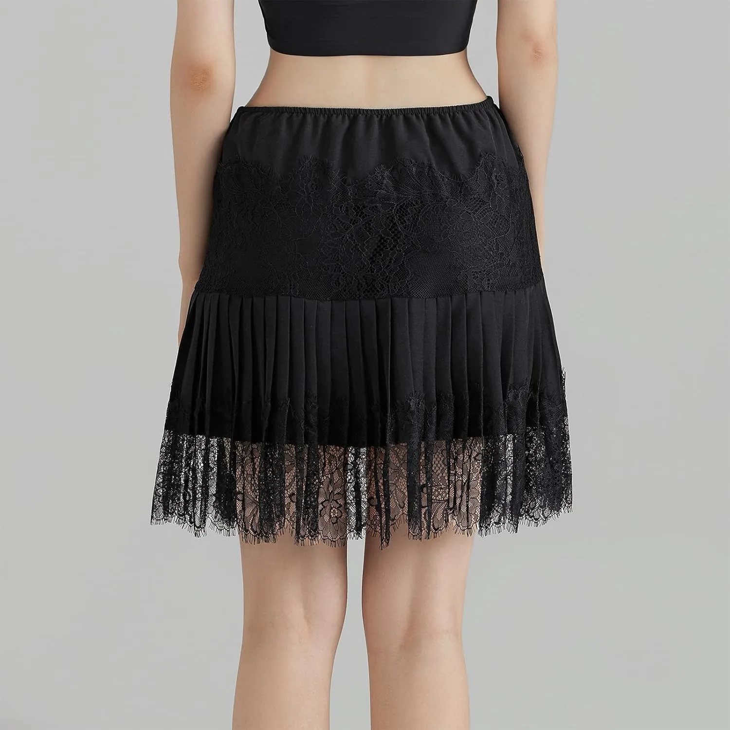Women's Y2k Ruffle Mini Skirt Lace Hem Mid-Rise Pleated Floral Short Skirts A-line Layered Half Slip Skirt