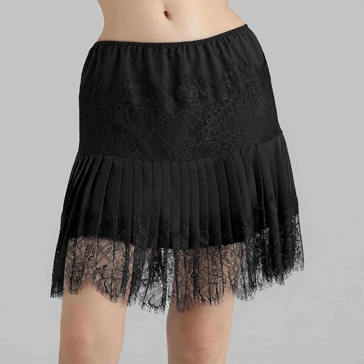 Women's Y2k Ruffle Mini Skirt Lace Hem Mid-Rise Pleated Floral Short Skirts A-line Layered Half Slip Skirt