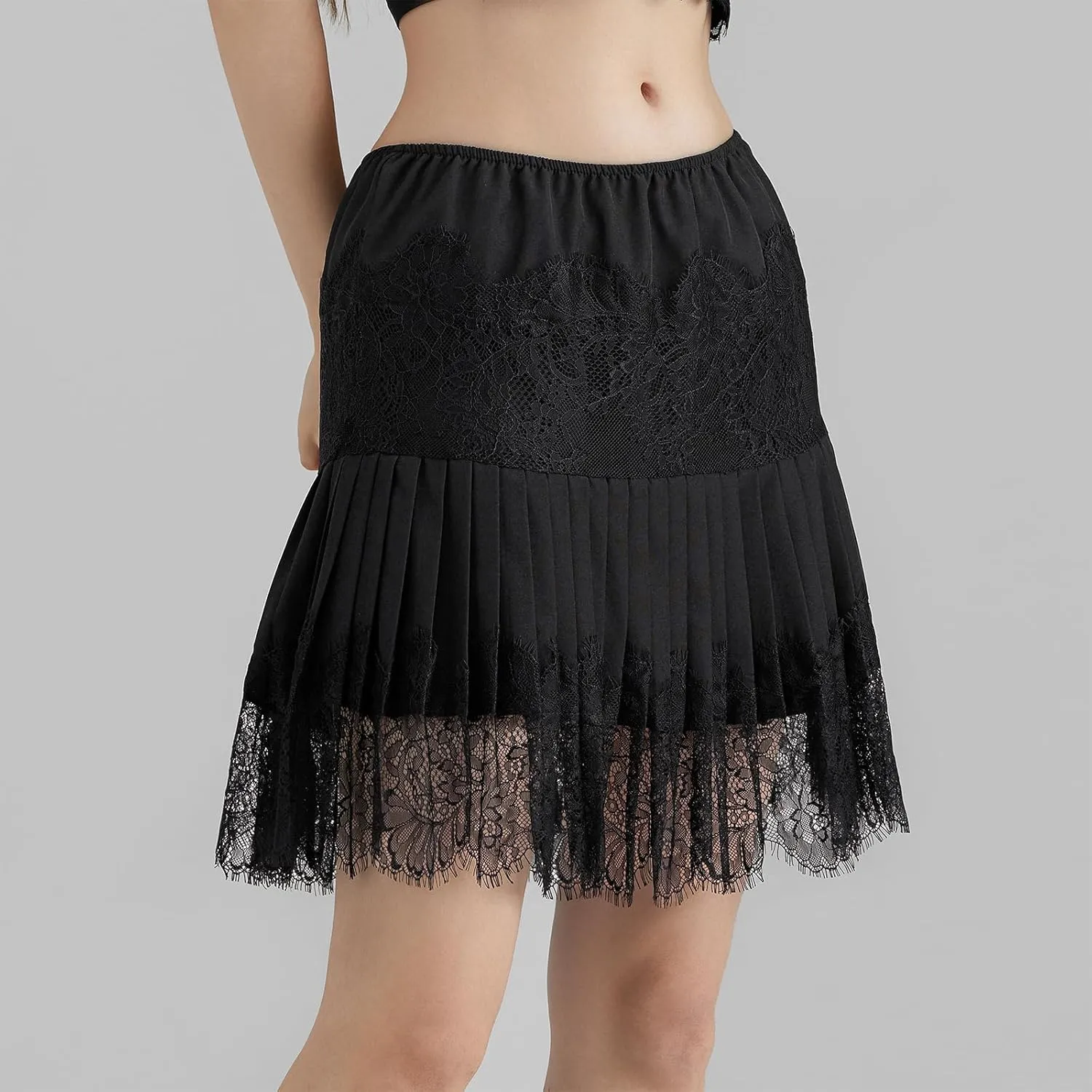 Women's Y2k Ruffle Mini Skirt Lace Hem Mid-Rise Pleated Floral Short Skirts A-line Layered Half Slip Skirt