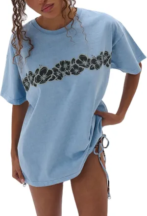 Womens Y2k Vintage Flower Graphic Print Baggy Tees Shirts Cute Floral Aesthetic Teens Oversized Tops