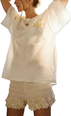 Womens Y2k Vintage Flower Graphic Print Baggy Tees Shirts Cute Floral Aesthetic Teens Oversized Tops