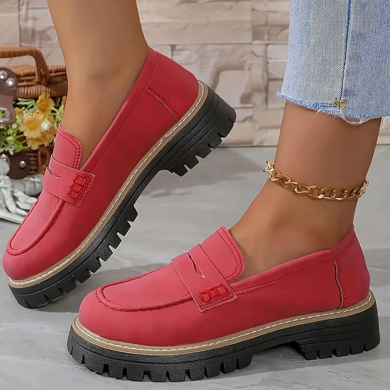 Work Shoes for Women Platform Oxford Shoes Chunky Loafers Comfortable Penny Loafers Dressy Casual Shoes Office Shoes