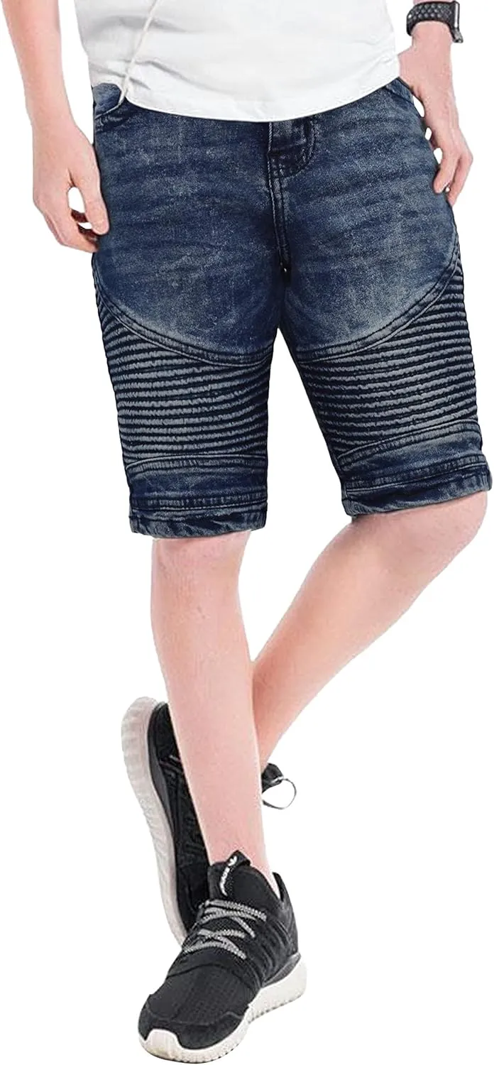 X RAY Boys Stretch Denim Shorts (Size 4-20), Big Boys & Little Kids Moto Biker Fashion Rips Distressed Shorts,