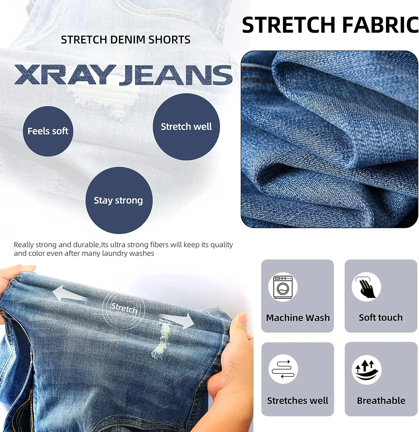 X RAY Boys Stretch Denim Shorts (Size 4-20), Big Boys & Little Kids Moto Biker Fashion Rips Distressed Shorts,