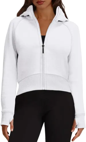 XIEERDUO Womens Zip Up Hoodie Cropped Sweatshirts Thumb Hole Fleece Jackets