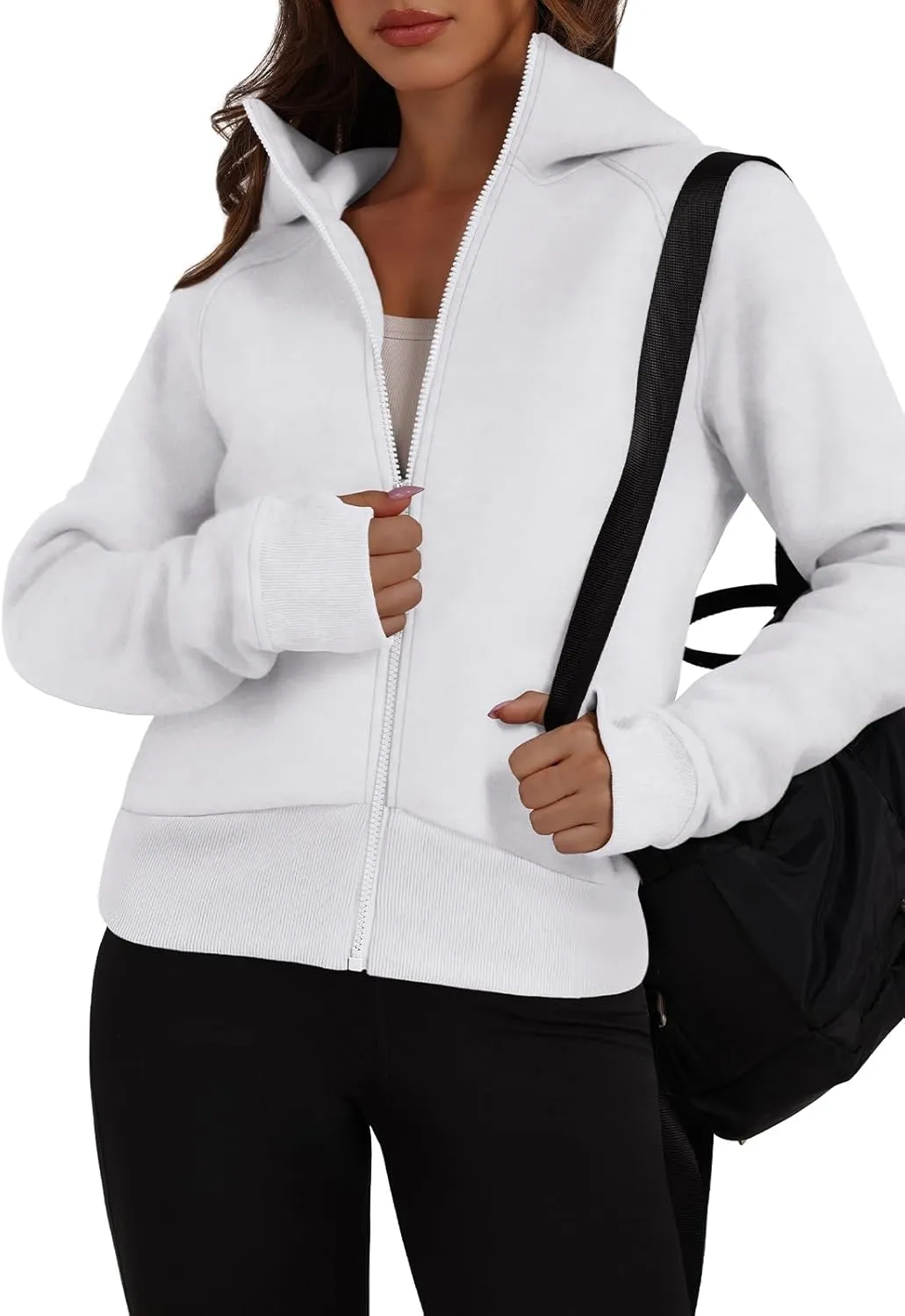 XIEERDUO Womens Zip Up Hoodie Cropped Sweatshirts Thumb Hole Fleece Jackets