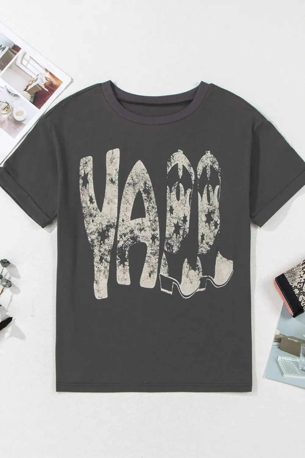 YALL Cowboy Boots Graphic Short Sleeve T-Shirt for Women