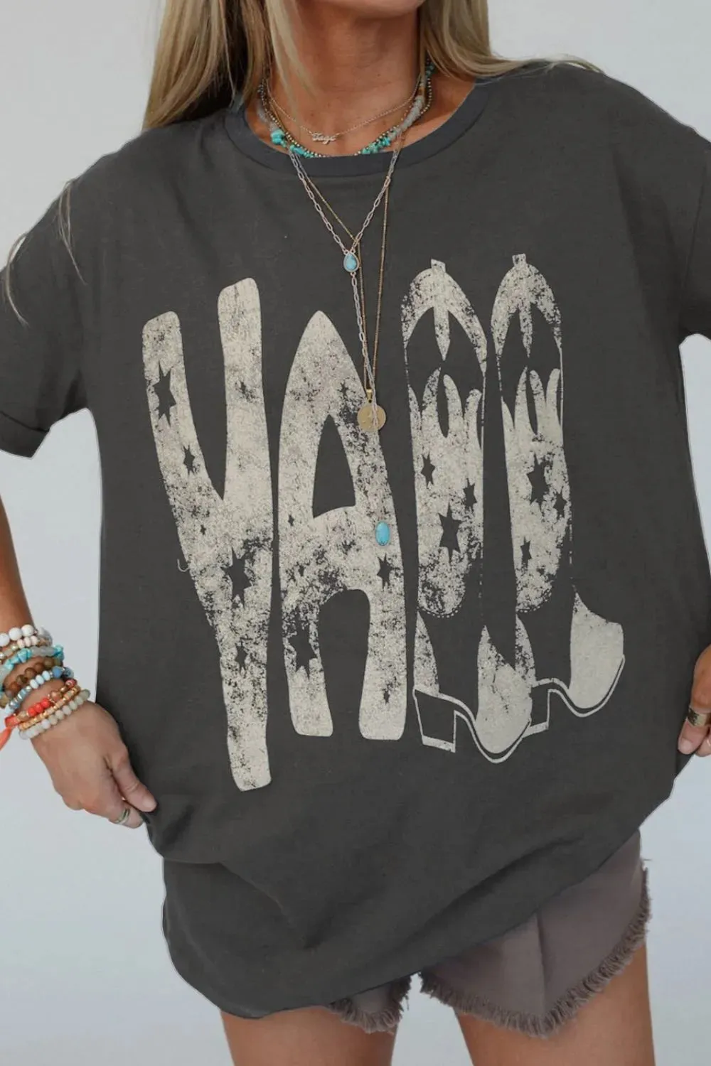 YALL Cowboy Boots Graphic Short Sleeve T-Shirt for Women