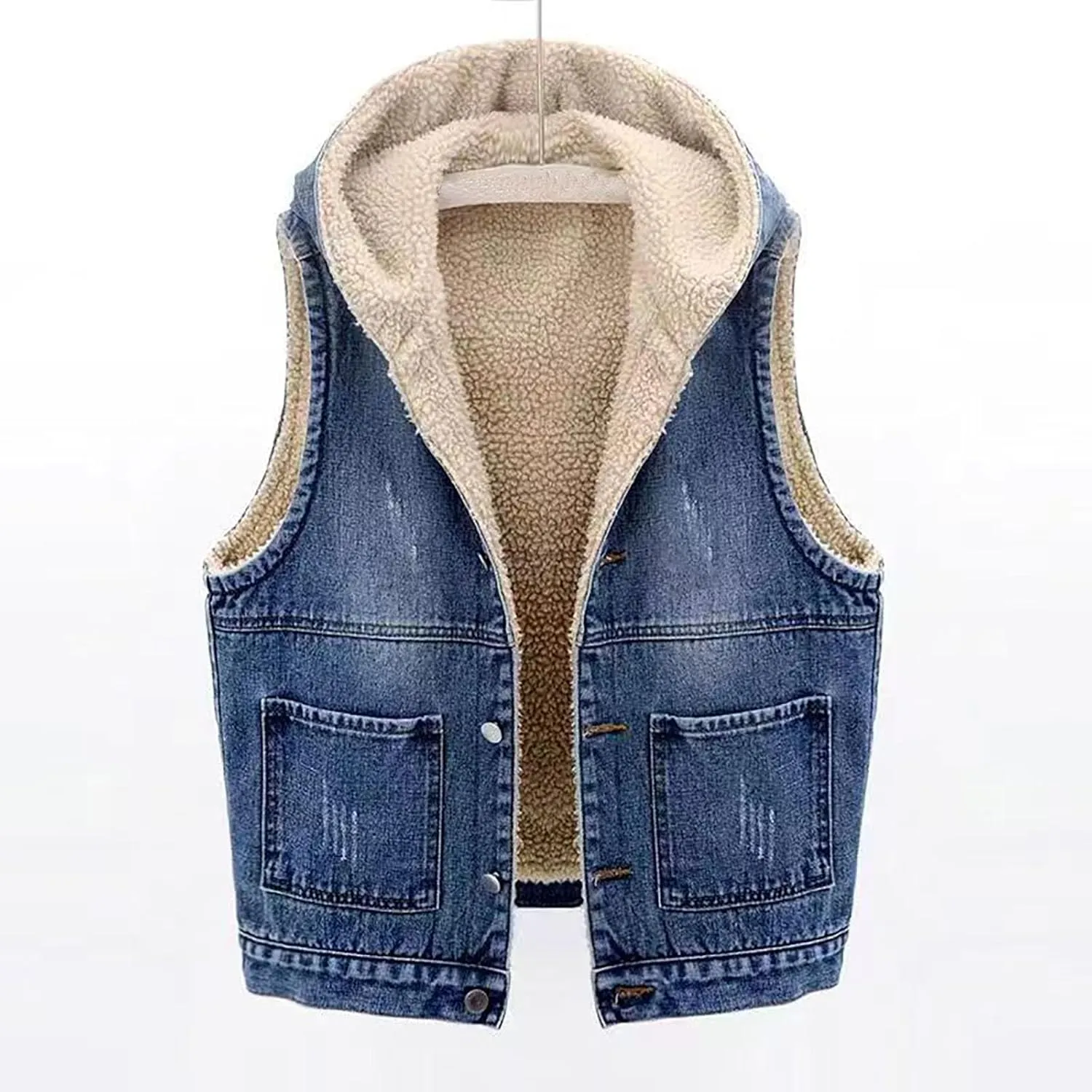 yardsong Fleece Lined Denim Vest for Women Winter Fuzzy Sherpa Sleeveless Jackets Button Down Casual Trucker Coats