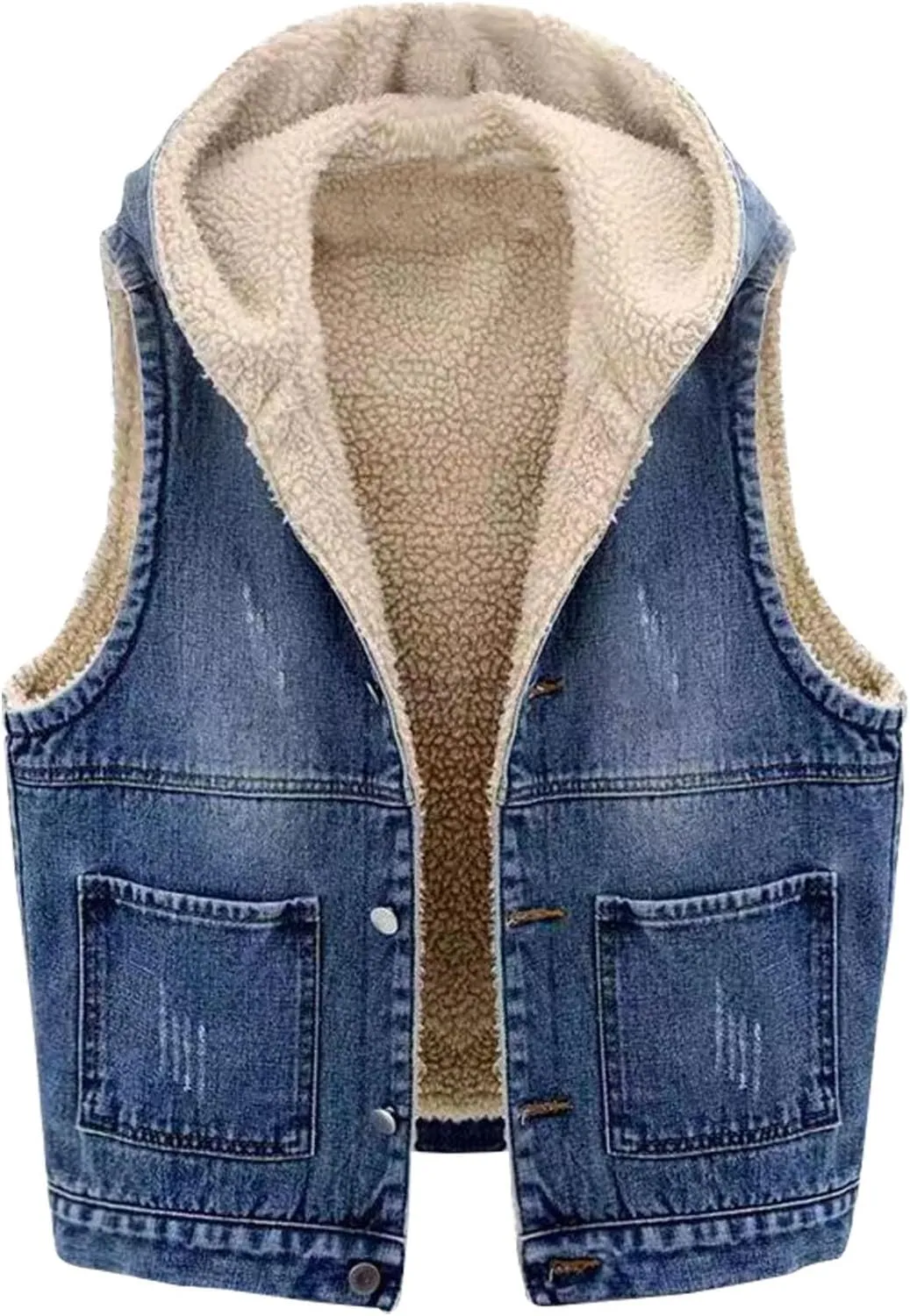 yardsong Fleece Lined Denim Vest for Women Winter Fuzzy Sherpa Sleeveless Jackets Button Down Casual Trucker Coats