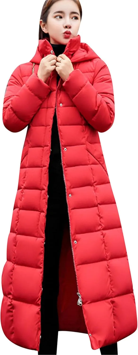 YMING Women's Winter Long Down Coat Pockets Maxi Down Parka Warm Puffer Jacket with Faux Fur Hood