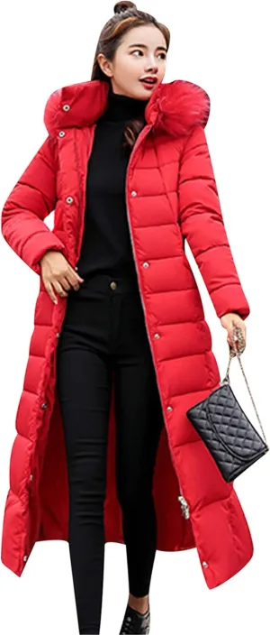 YMING Women's Winter Long Down Coat Pockets Maxi Down Parka Warm Puffer Jacket with Faux Fur Hood