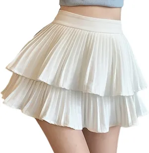 Yollmart Women's High Waist Ruffle Mini Skirts Skater Layered Pleated Casual Beach Skorts Skirt