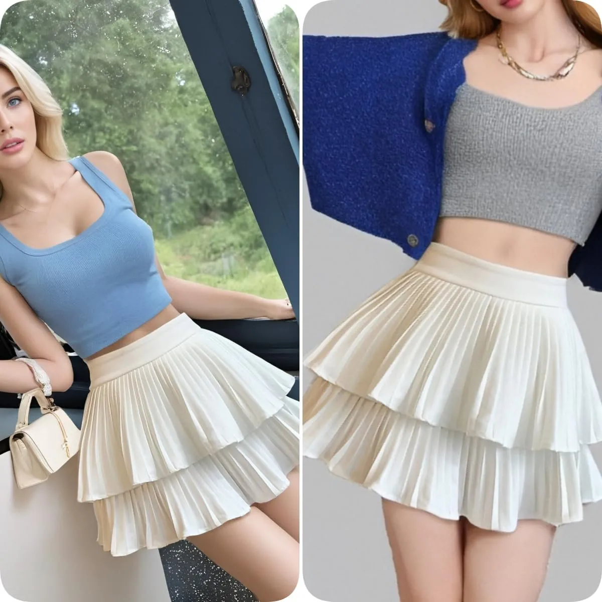 Yollmart Women's High Waist Ruffle Mini Skirts Skater Layered Pleated Casual Beach Skorts Skirt