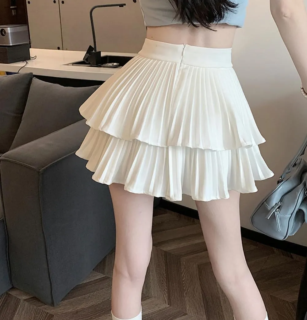 Yollmart Women's High Waist Ruffle Mini Skirts Skater Layered Pleated Casual Beach Skorts Skirt