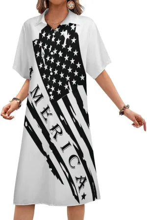 Zakqeik Maryland Flag Womens Button Down Shirt Dress Summer Short Sleeve Shift Dresses with Pockets