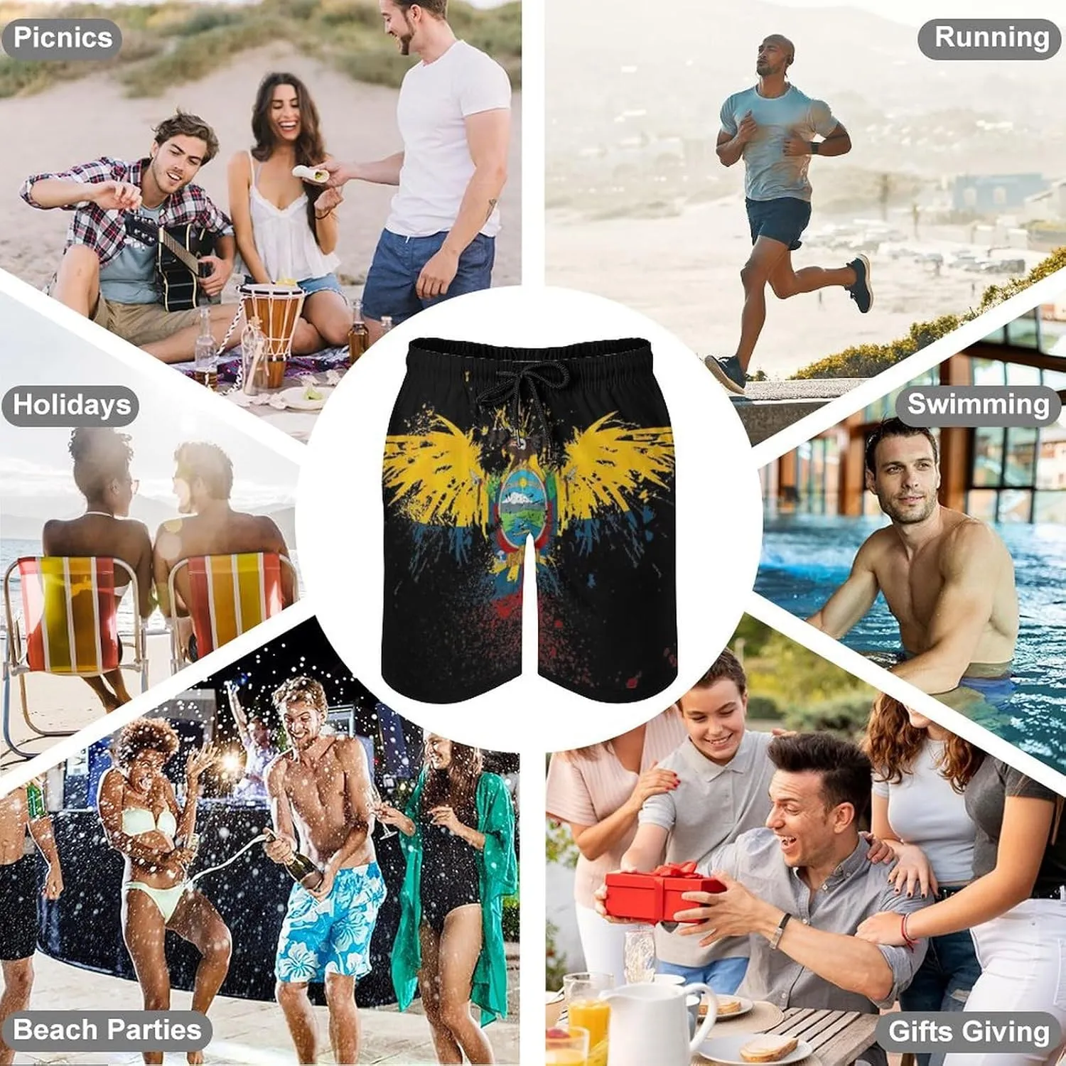 Zakqeik Men's Summer Guyana Flag Map Swim Trunks Quick Dry Surf Boardshorts Bathing Suit Shorts with Pockets