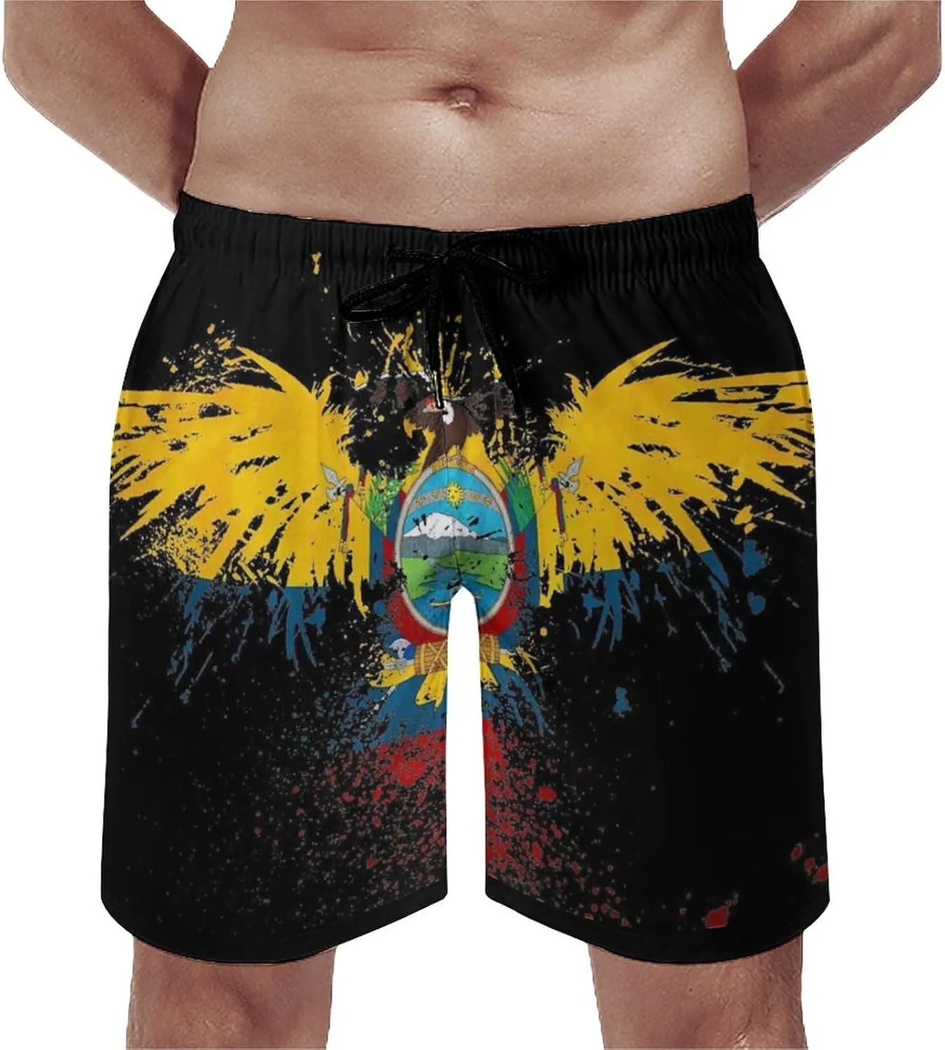 Zakqeik Men's Summer Guyana Flag Map Swim Trunks Quick Dry Surf Boardshorts Bathing Suit Shorts with Pockets
