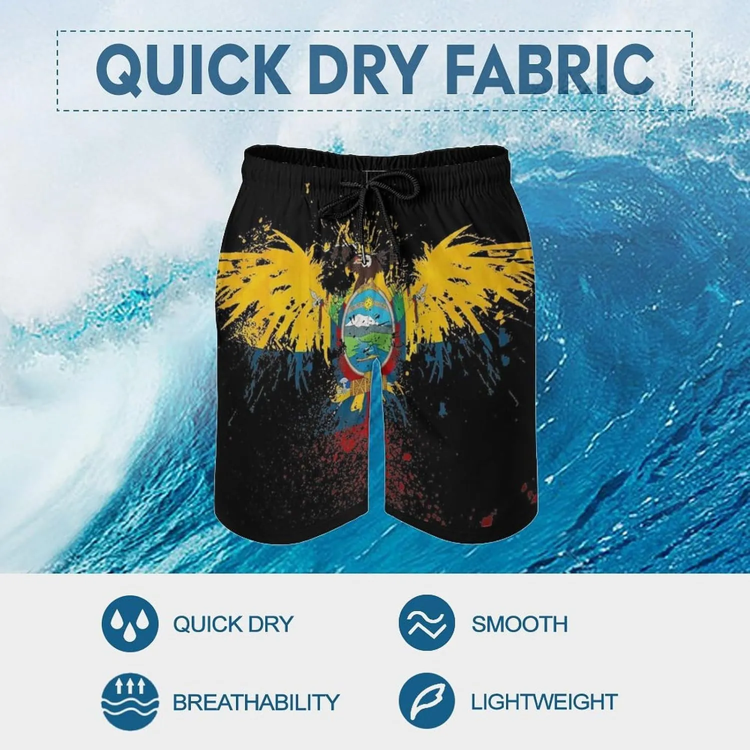 Zakqeik Men's Summer Guyana Flag Map Swim Trunks Quick Dry Surf Boardshorts Bathing Suit Shorts with Pockets