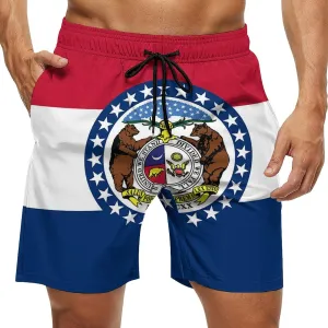 Zakqeik Men's Summer Missouri State Flag Swim Trunks Quick Dry Surf Boardshorts Bathing Suit Shorts with Pockets