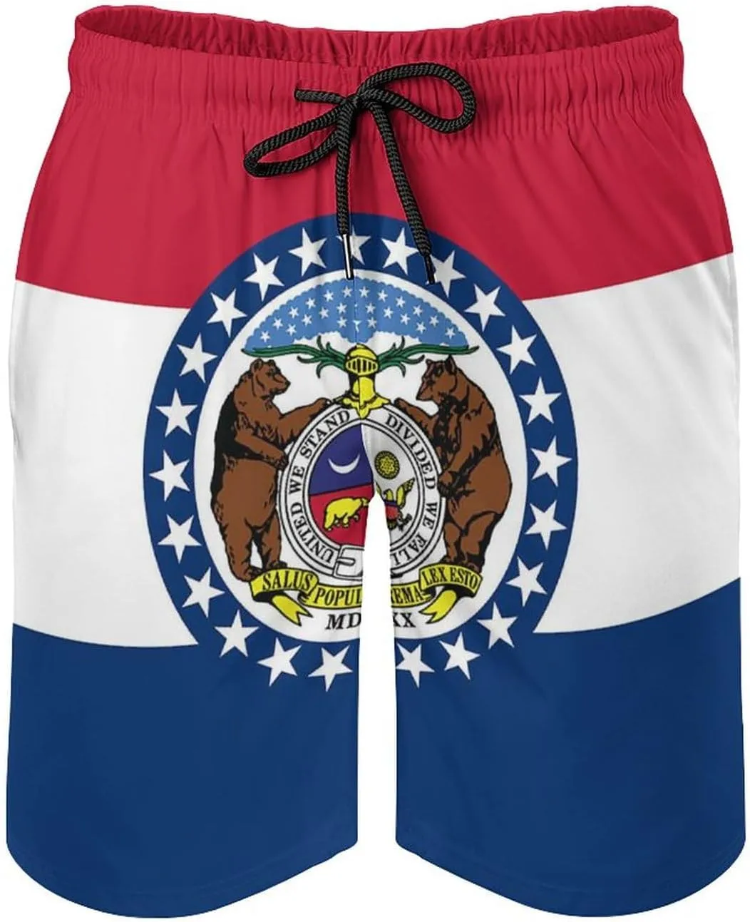Zakqeik Men's Summer Missouri State Flag Swim Trunks Quick Dry Surf Boardshorts Bathing Suit Shorts with Pockets
