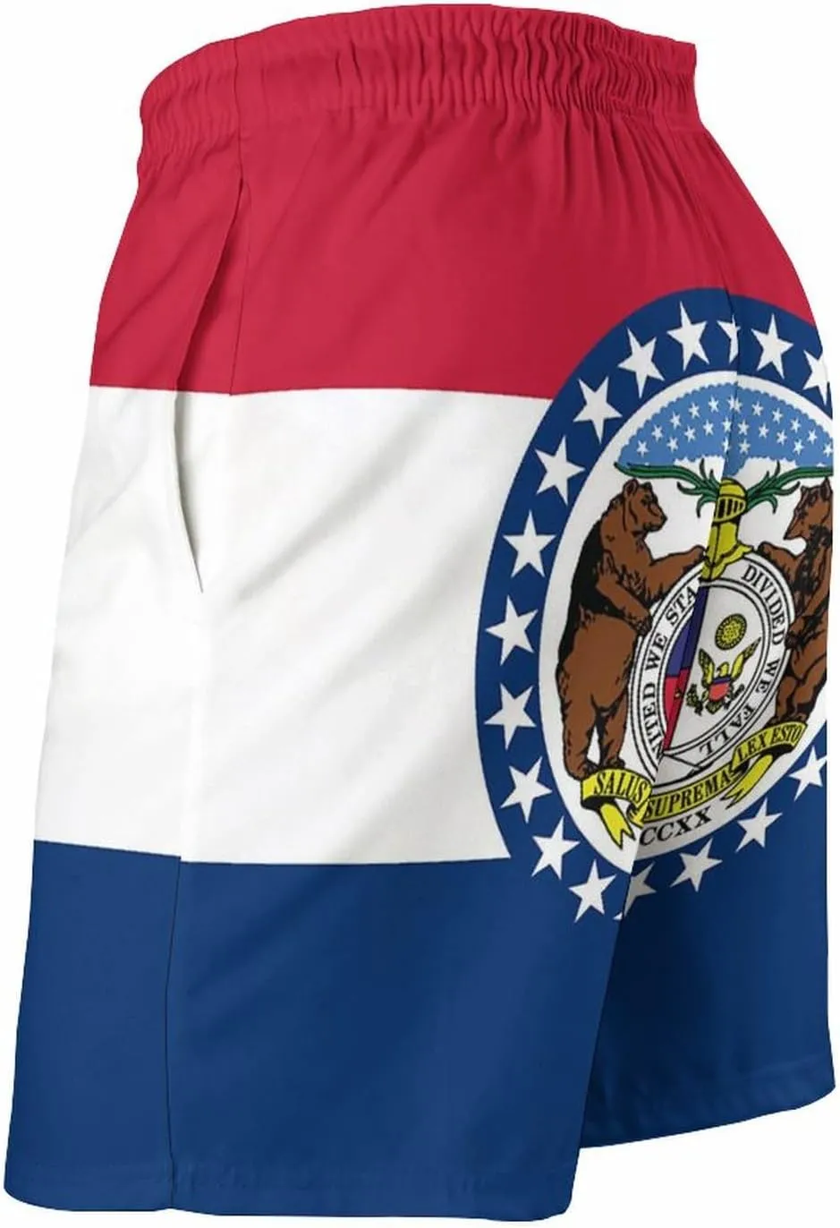 Zakqeik Men's Summer Missouri State Flag Swim Trunks Quick Dry Surf Boardshorts Bathing Suit Shorts with Pockets