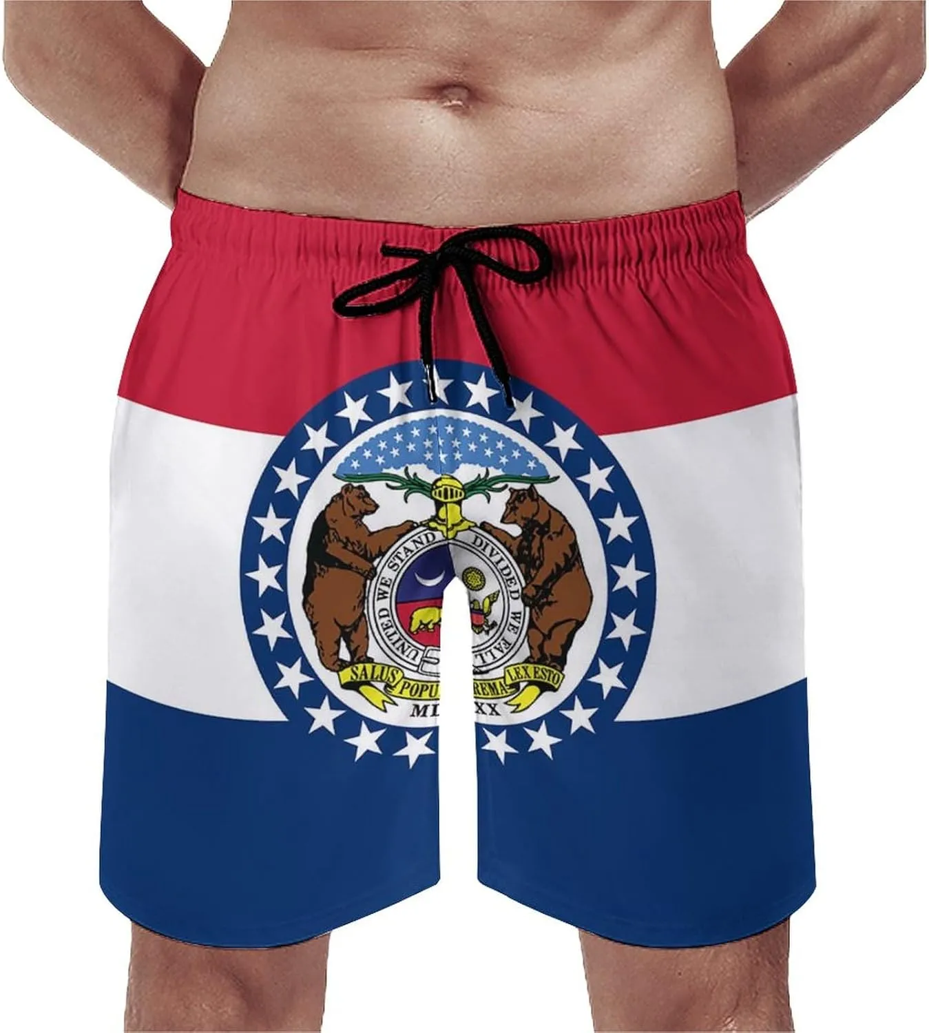 Zakqeik Men's Summer Missouri State Flag Swim Trunks Quick Dry Surf Boardshorts Bathing Suit Shorts with Pockets