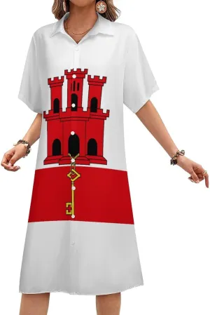 Zakqeik Mexican Flag Womens Button Down Shirt Dress Summer Casual Short Sleeve Shift Dresses with Pockets