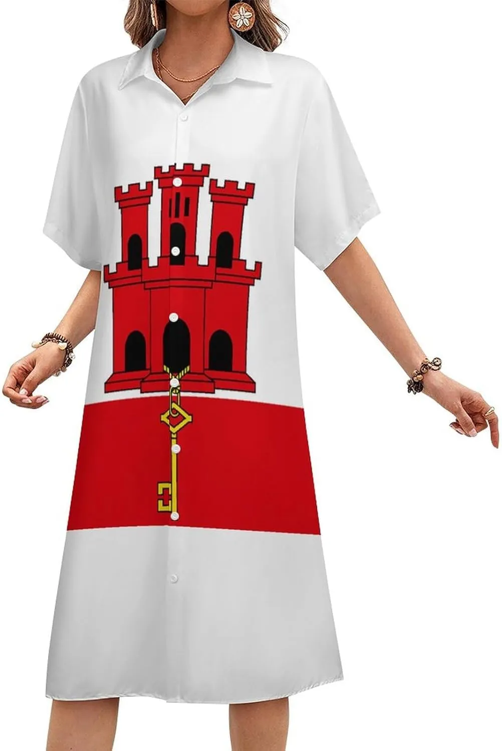 Zakqeik Mexican Flag Womens Button Down Shirt Dress Summer Casual Short Sleeve Shift Dresses with Pockets