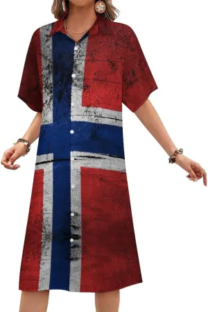 Zakqeik Ukraine Flag Womens Button Down Shirt Dress Summer Loose Short Sleeve Shift Dresses with Pockets