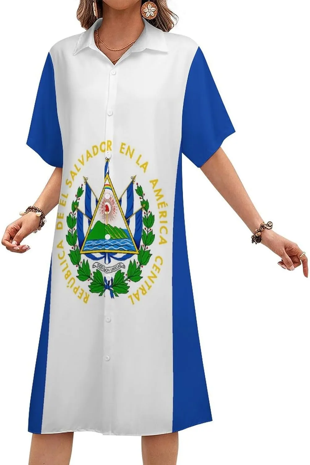 Zakqeik Ukraine Flag Womens Button Down Shirt Dress Summer Loose Short Sleeve Shift Dresses with Pockets