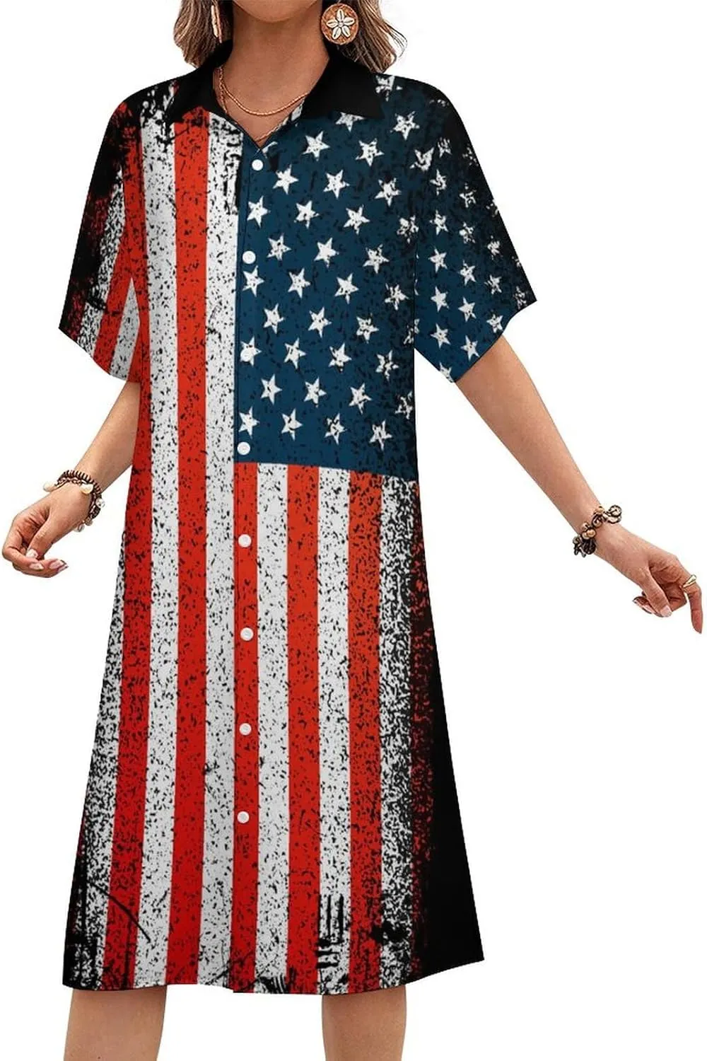 Zakqeik Women's Italy Flag Shirt Dress Collar V-Neck Button Down Loose Short Sleeve Long Dresses