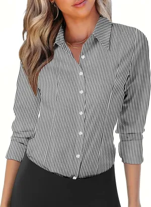 Zeagoo Womens Button Down Shirts Long Sleeve V Neck Tops Wrinkle Free Collared Work Office Solid Blouses Corset Tops