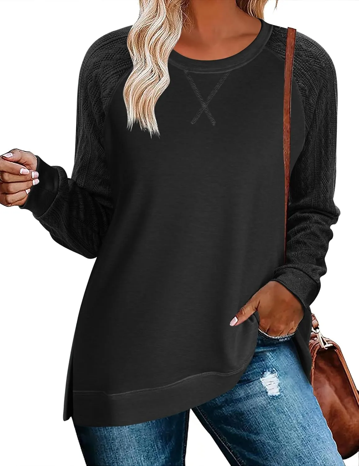 Zeagoo Womens Long Sleeve Shirts Lightweight Cable Knit Sleeve Shirts Trendy Fall Tunic Tops