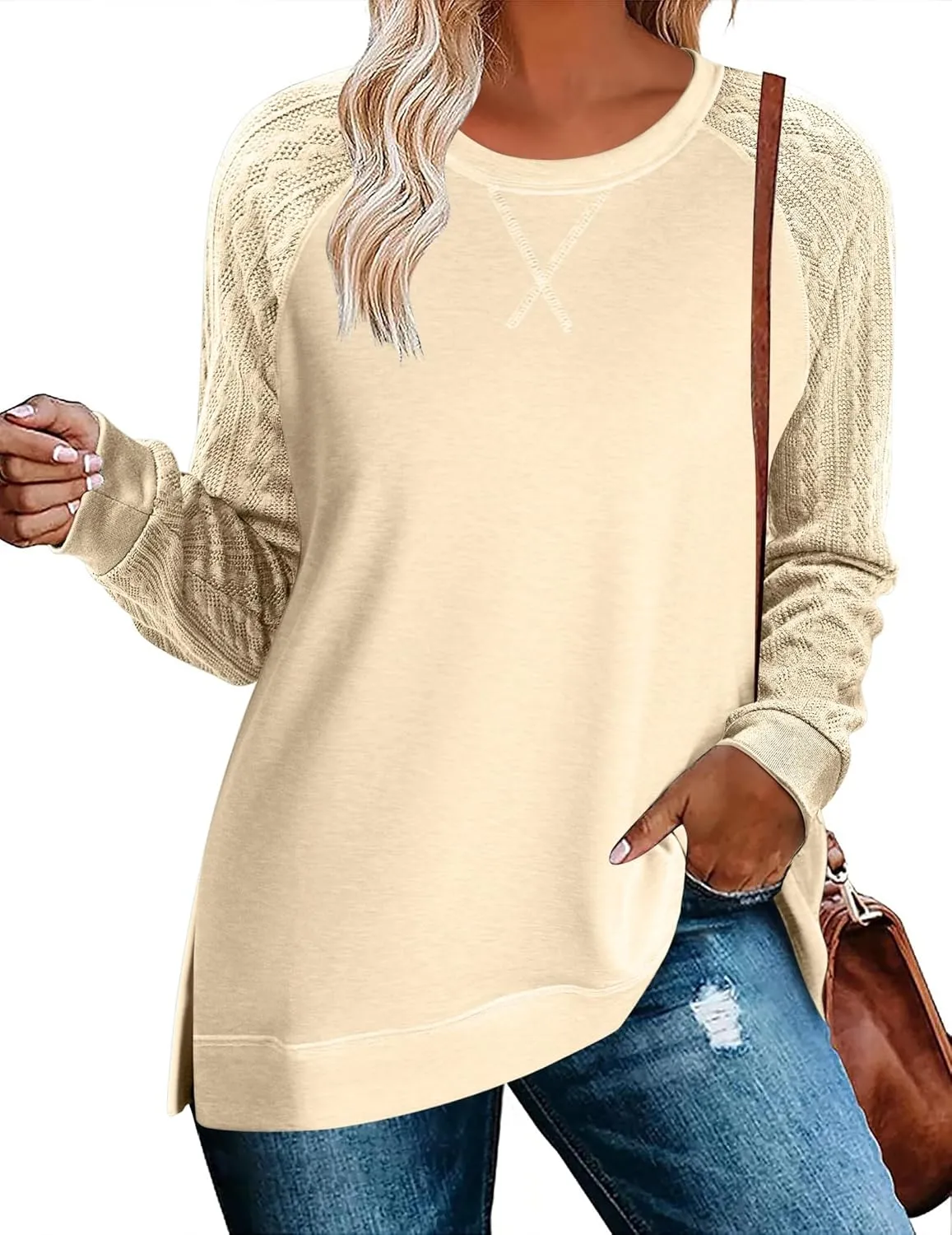 Zeagoo Womens Long Sleeve Shirts Lightweight Cable Knit Sleeve Shirts Trendy Fall Tunic Tops