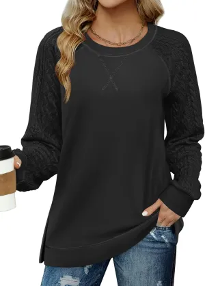 Zeagoo Womens Long Sleeve Shirts Lightweight Cable Knit Sleeve Shirts Trendy Fall Tunic Tops