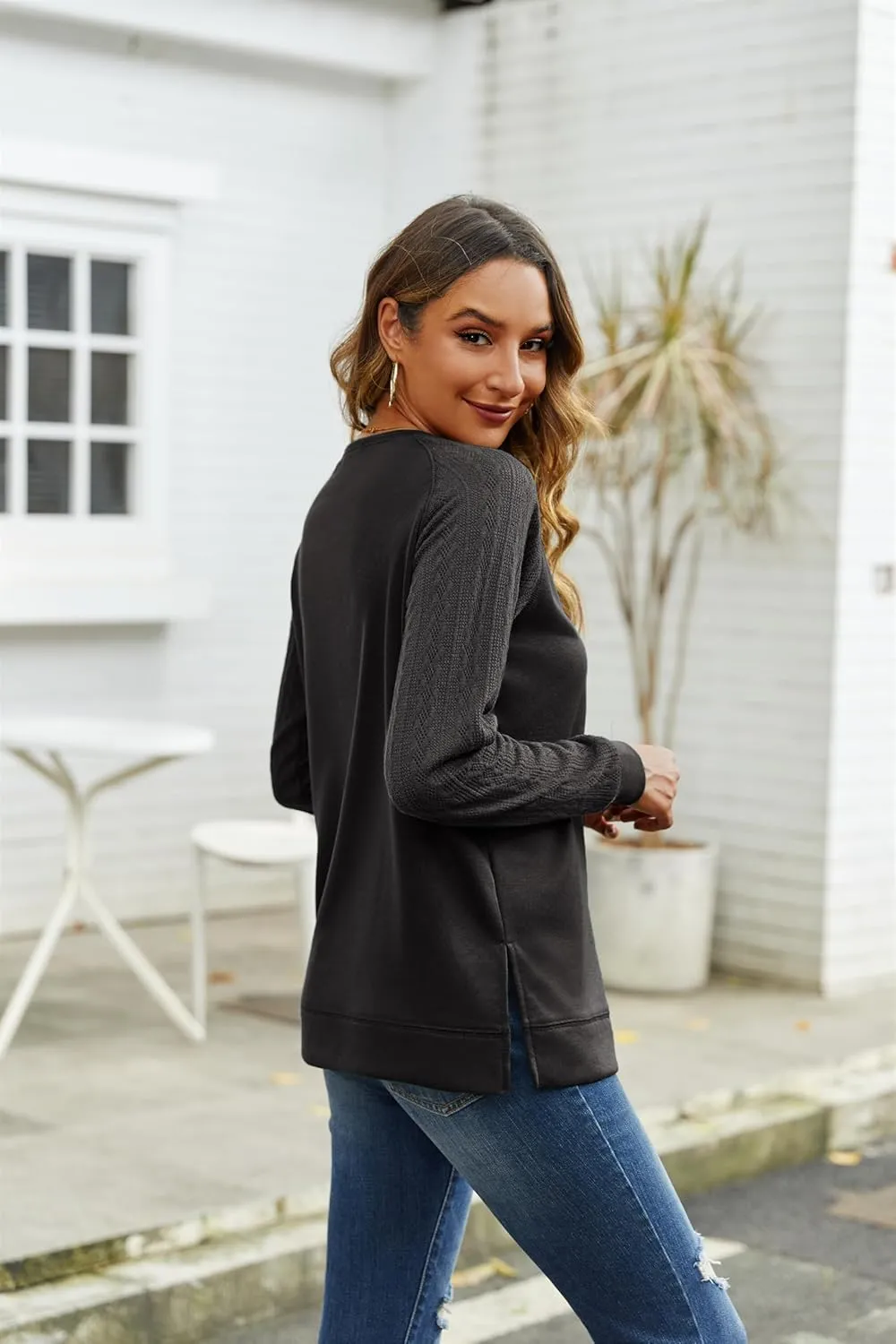Zeagoo Womens Long Sleeve Shirts Lightweight Cable Knit Sleeve Shirts Trendy Fall Tunic Tops