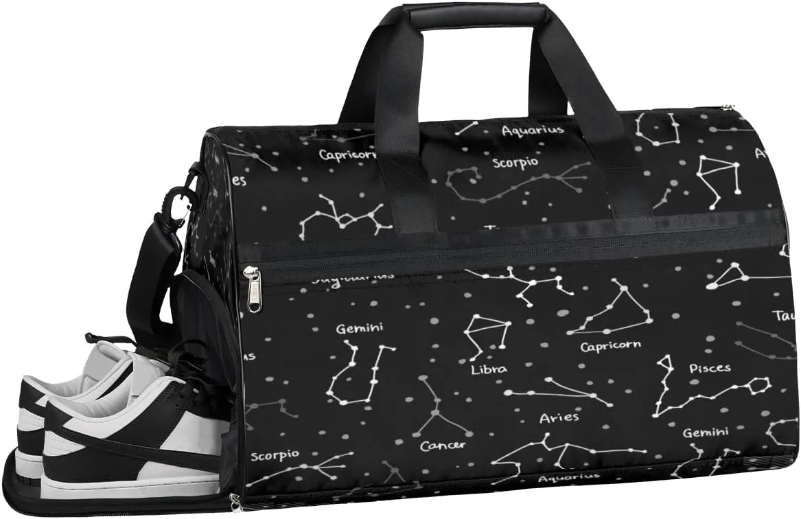 Zodiac Sky Sports Gym Bag with Wet Pocket & Shoes Compartment Waterproof Workout Duffel Bag for Women and Men Weekender Overnight Duffle Bag Travel Carry-on Tote