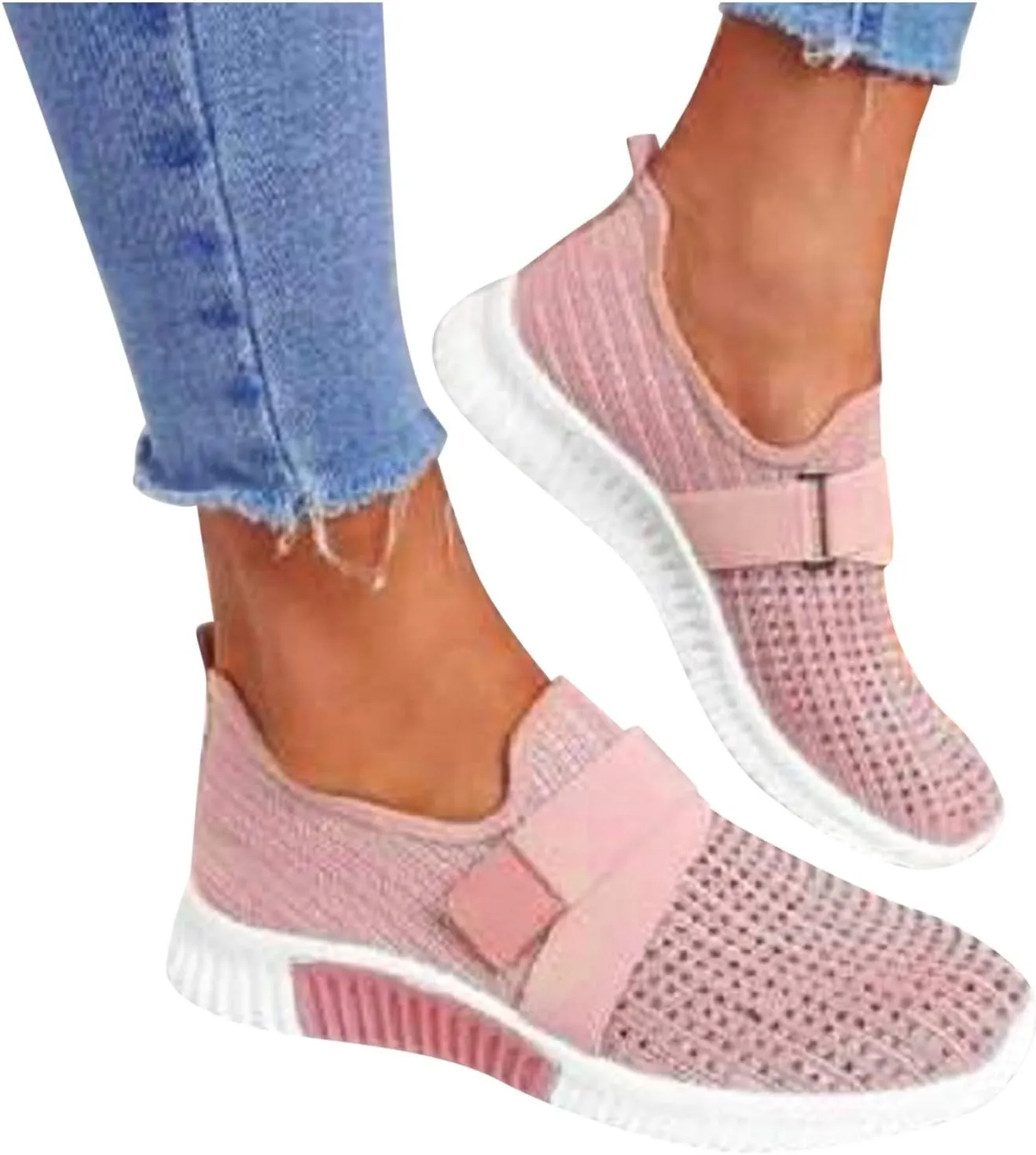 ZSpzx Arch Support Mesh Flats Shoes for Women Comfort Walking Sneakers Slip On Lightweight Comfy Breathable Slip On Shoes with Elastic Band Mesh Trainers Casual Low Top Shoes for Jogging Running