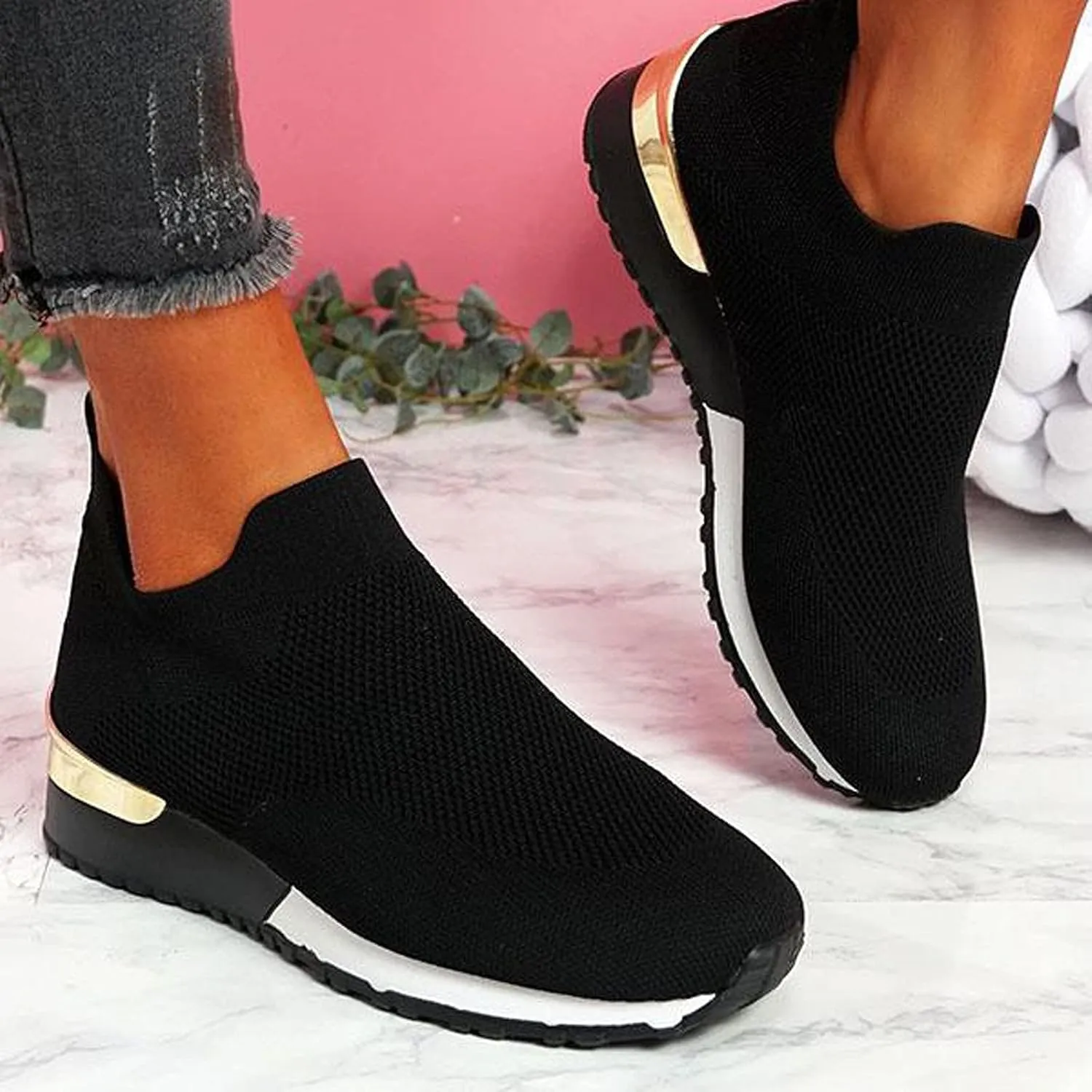 ZSpzx Womens Walking Shoes Sock Tennis Air Cushioned Mesh Flat Breathable Running Sneakers Ladies Fashion Casual Boat Shoes Comfy Slip On Arch Support Lightweight Slip On Shoe for Outdoor Indoor
