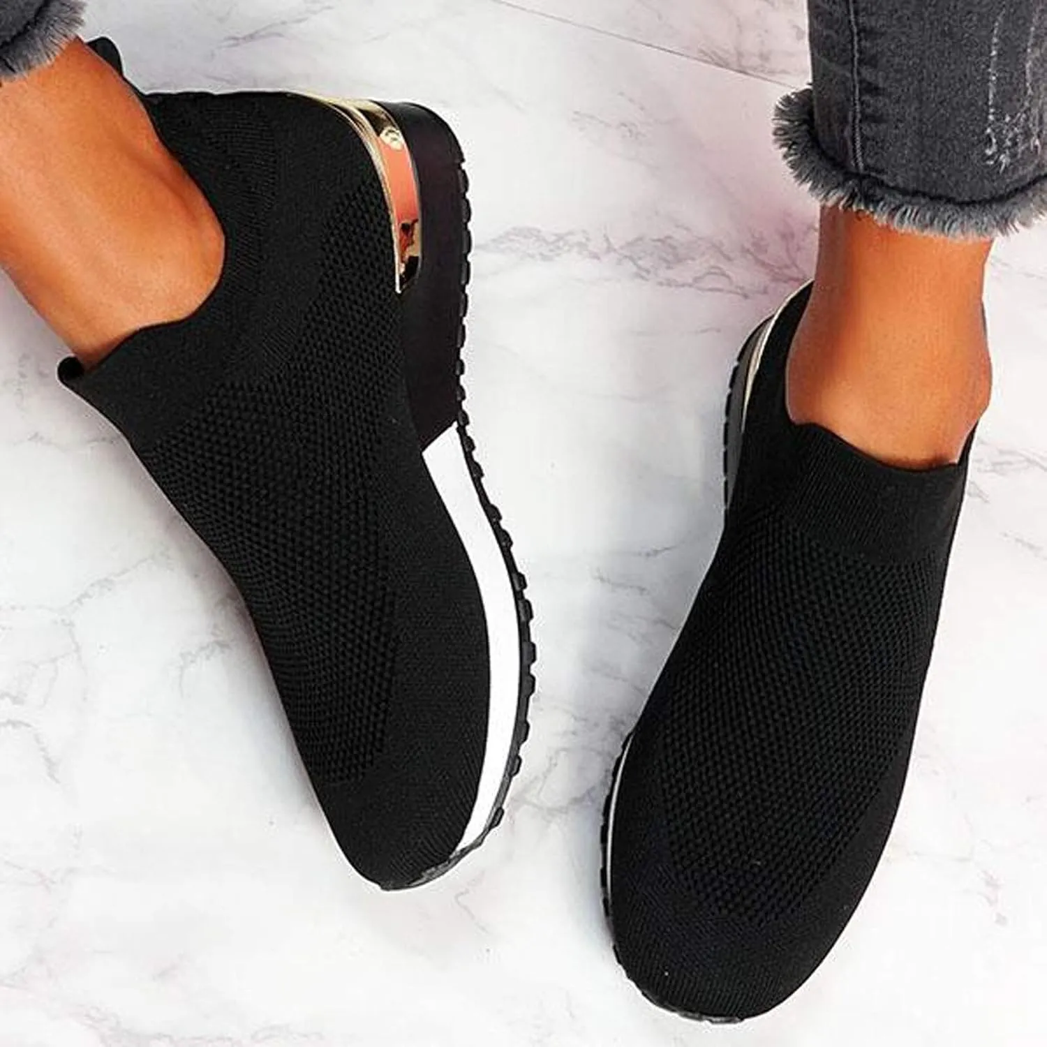 ZSpzx Womens Walking Shoes Sock Tennis Air Cushioned Mesh Flat Breathable Running Sneakers Ladies Fashion Casual Boat Shoes Comfy Slip On Arch Support Lightweight Slip On Shoe for Outdoor Indoor